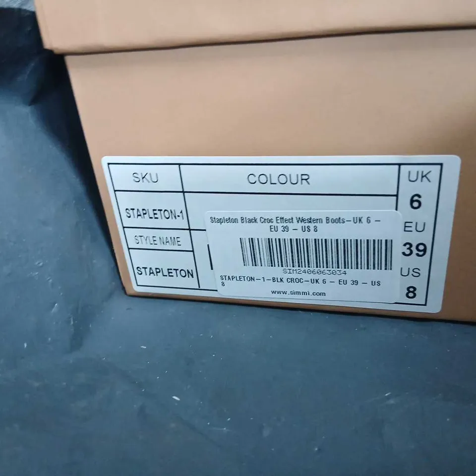 SIMMI LONDON STAPLETON-1 BLACK CROC-EFFECT WESTERN BOOTS – UK 6