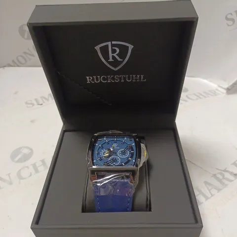 MEN’S RUCKSTUHL R300 CHRONOGRAPH WATCH – BLUE MULTI FUNCTION DIAL – BLACK CASE - 3ATM WATER RESISTANT – GENUINE LEATHER STRAP