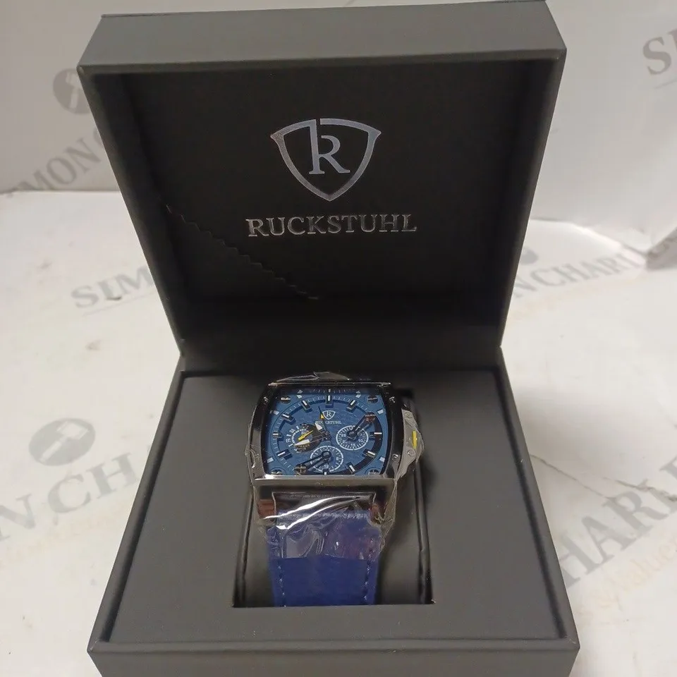 MEN’S RUCKSTUHL R300 CHRONOGRAPH WATCH – BLUE MULTI FUNCTION DIAL – BLACK CASE - 3ATM WATER RESISTANT – GENUINE LEATHER STRAP