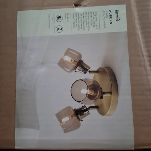 BOXED DUNELM AUBURN CEILING LIGHT β 3-LIGHT BRASS FINISH WITH GLASS SHADES