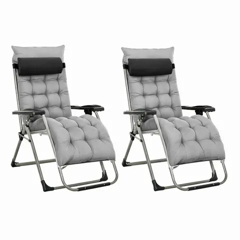 BOXED NEO ZERO GRAVITY GREY RECLINING SUN LOUNGER WITH PADDED CUSHIONS SET OF 2