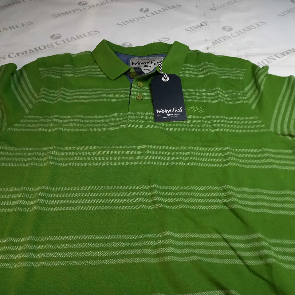 WEIRD FISH ROTHKO VINTAGE WASH STRIPE POLO IN GRASS GREEN - LARGE
