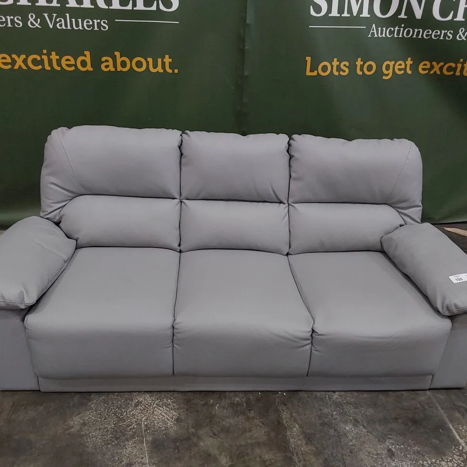 DESIGNER THREE SEATER SOFA LIGHT GREY LEATHER 
