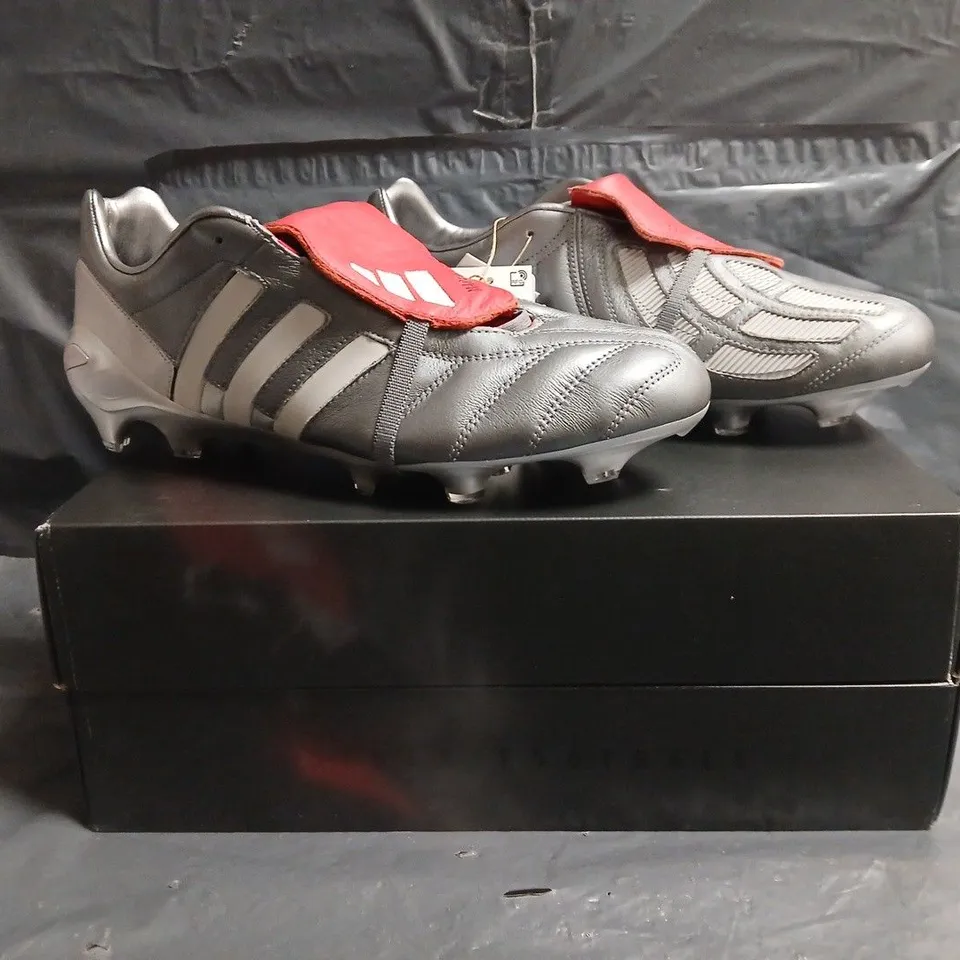 BOXED PAIR OF ADIDAS PREDATOR MANIA FOOTBALL BOOTS IN GUNMETAL SIZE UK 11