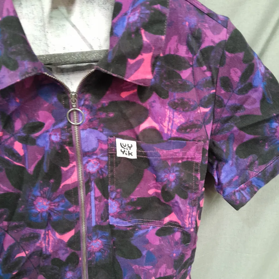 LUCY & YAK PURPLE FLORAL ZIP FRONT PLAYSUIT - UK 10
