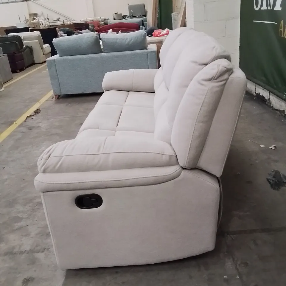 QUALITY DESIGNER 3 SEATER MANUAL RECLINING FABRIC UPHOLSTERED GREY WOVEN SOFA