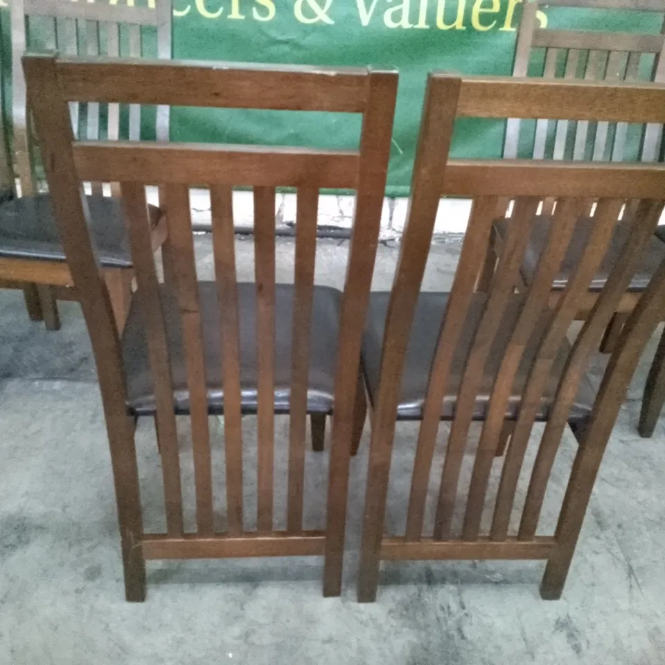 SET OF 6 NEW JAVA DARK WOOD DINING CHAIRS (BLACK LEATHER SEAT PAD)