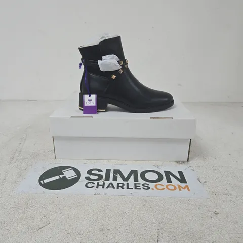 Lotus Black Leather Ankle Boot with Pyramid Studs – Boxed size 4