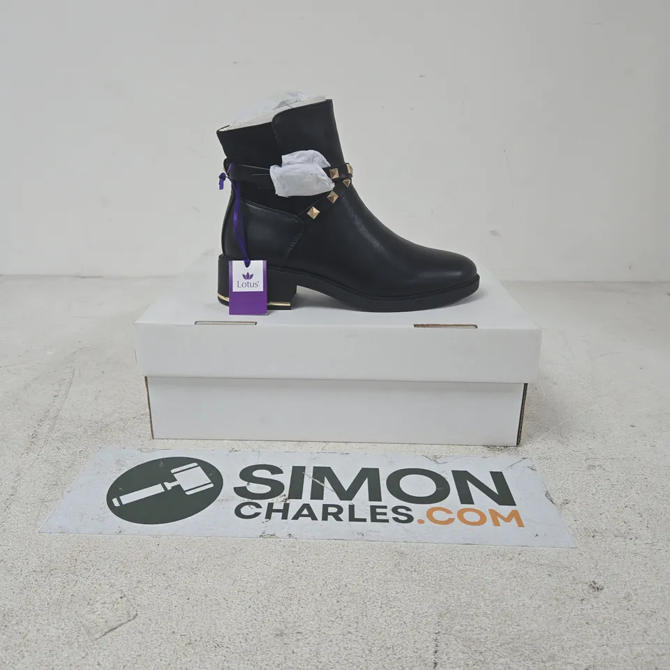 Lotus Black Leather Ankle Boot with Pyramid Studs – Boxed size 4
