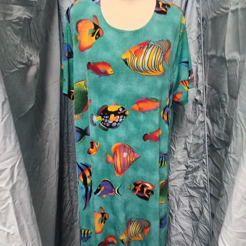 KISSES & HUGS TURQUOISE FISH PRINT DRESS