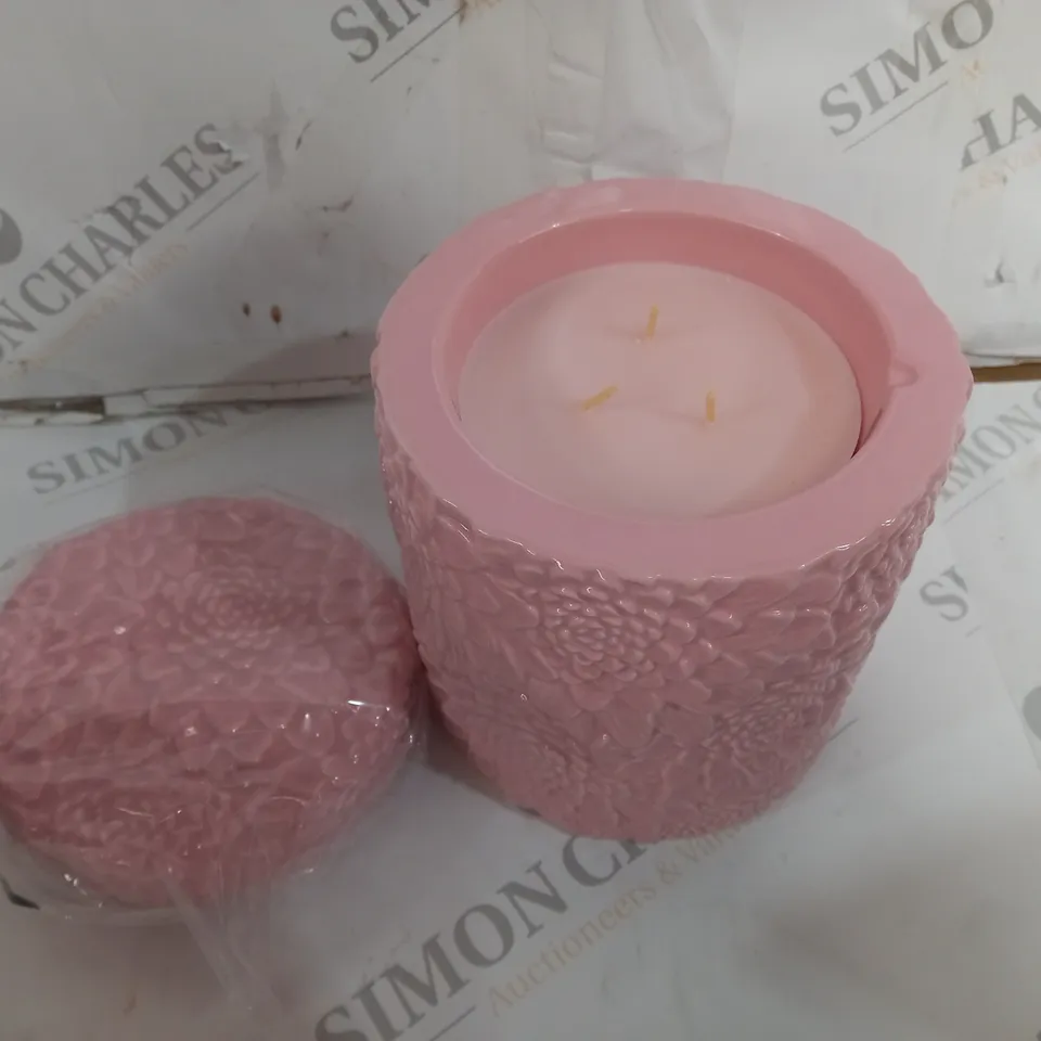 PINK FLORAL DESIGN LIDDED CANDLE HOLDER