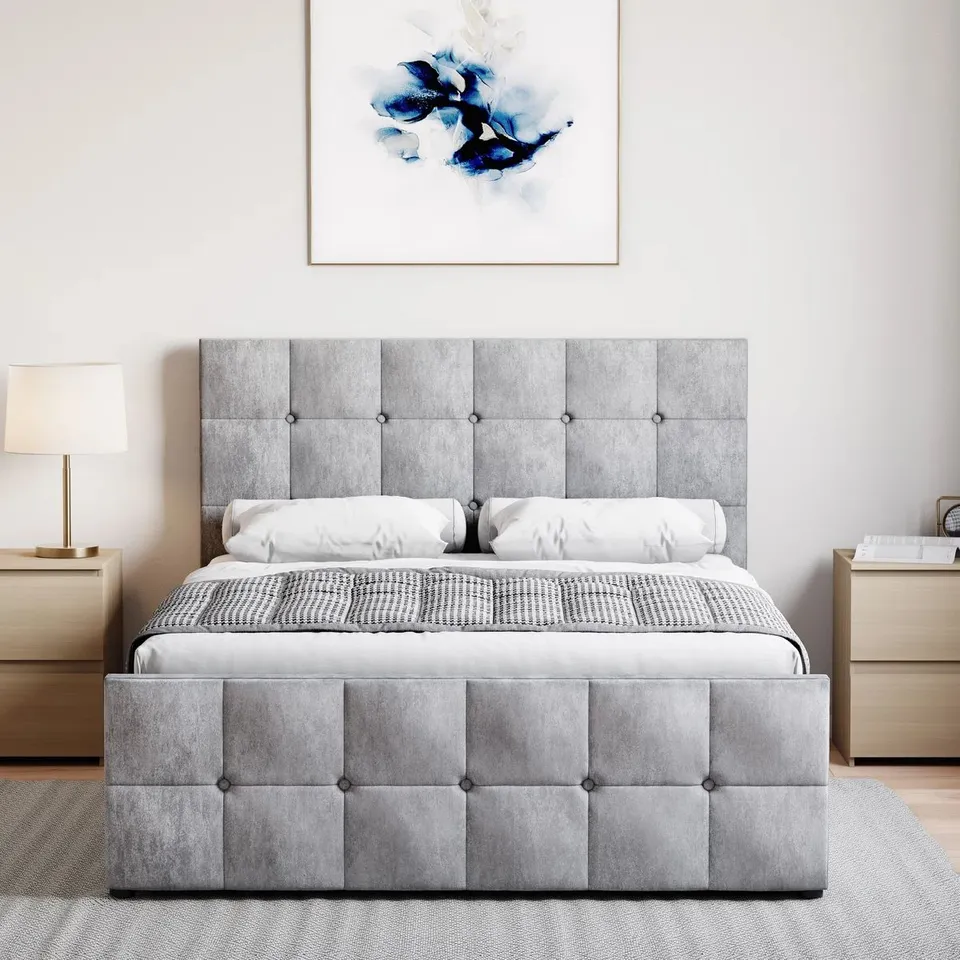 BOXED CONNELL UPHOLSTERED KING SIZE OTTOMAN BED, UKFR CERTIFIED (2 BOXES)