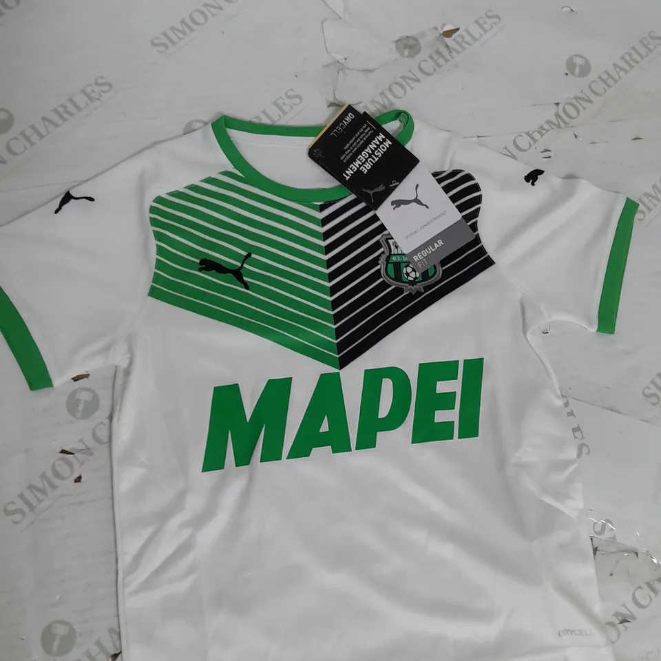 PUMA US SASSUOLO AWAY SHIRT JR IN WHITE/GREEN 7-8YRS 