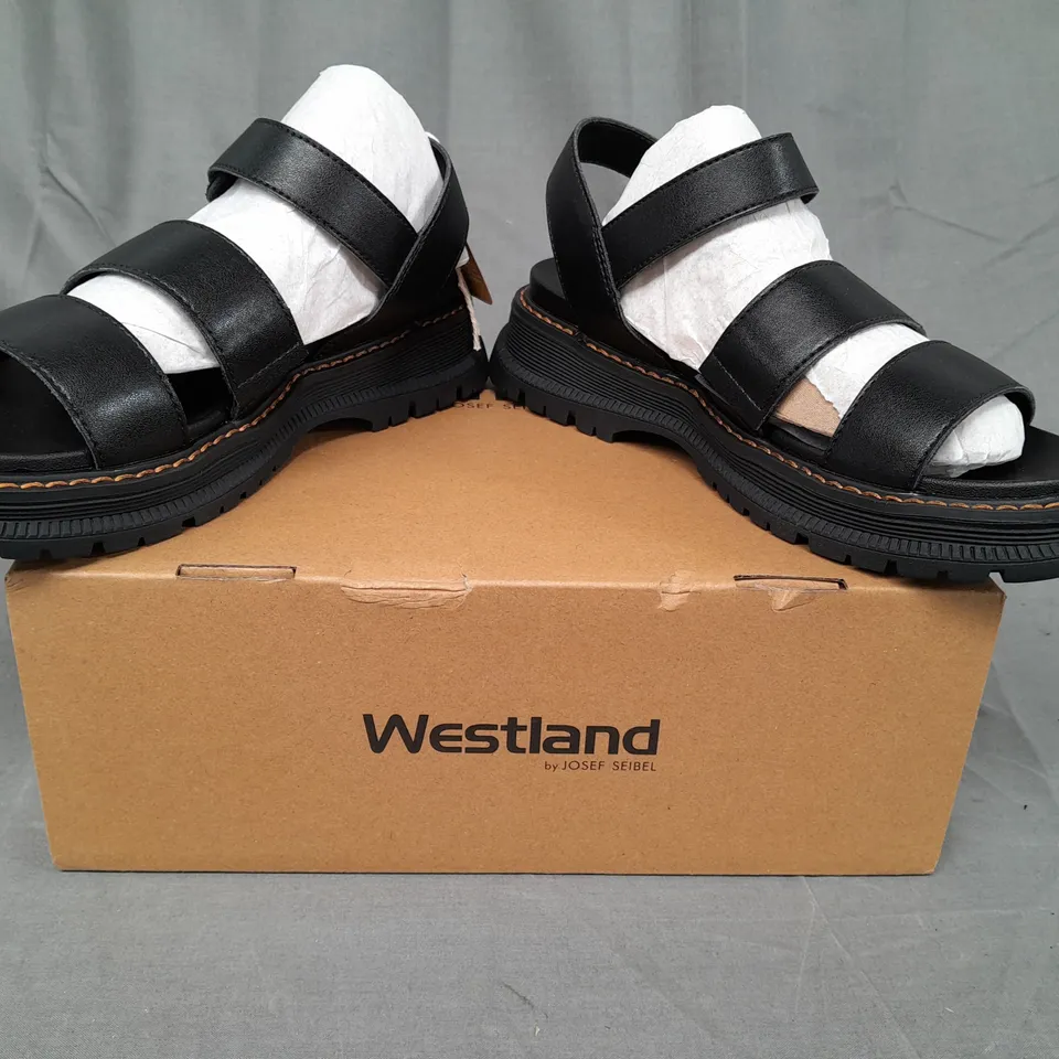 BOXED PAIR OF WESTLAND BY JOSEF SEIBEL VEGAN OPEN TOE SANDALS IN BLACK EU SIZE 38