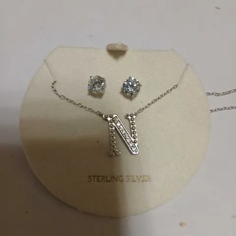 DIAMONIQUE 1.9CT TW INITIAL PENDANT & EARRING SET IN BAUBLE STERLING SILVER 