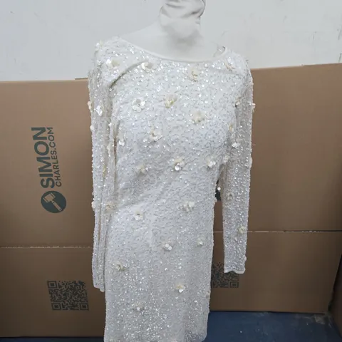 KALEIDOSCOPE CREAM SEQUIN DRESS – LONG SLEEVE, KNEE-LENGTH UK 14 (EU 42)
