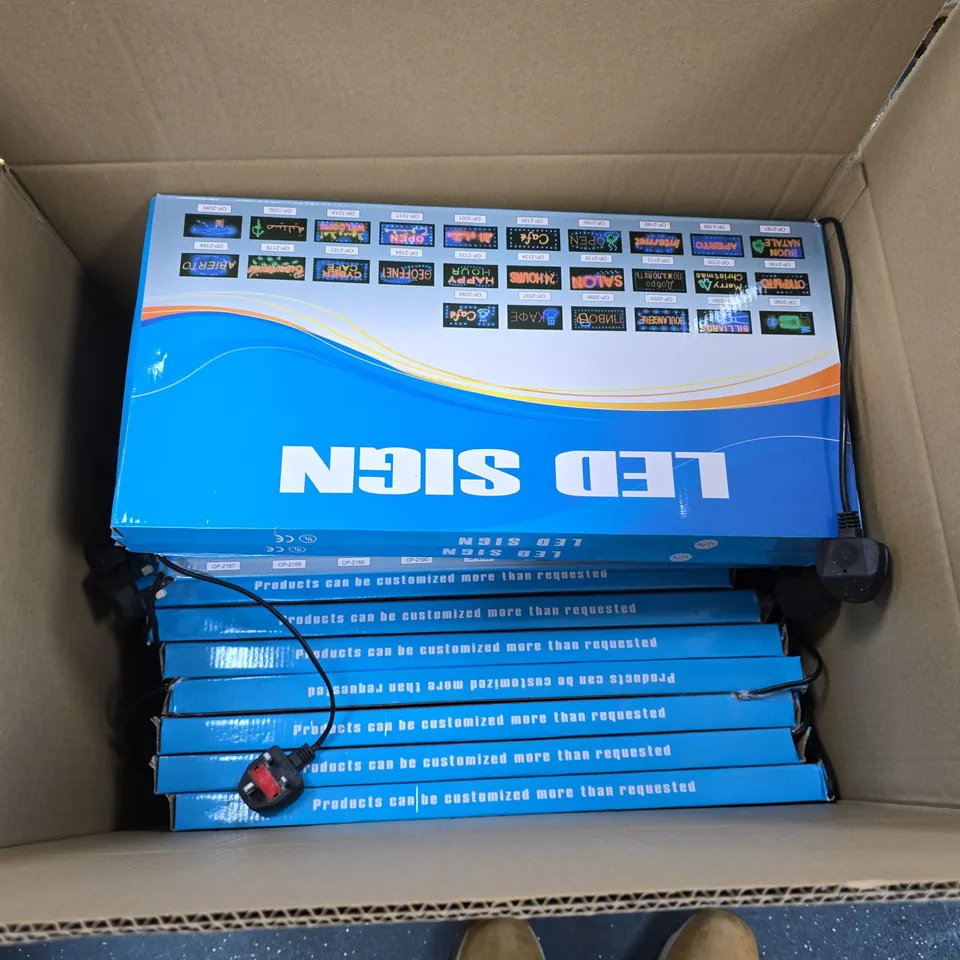 BOX OF APPROXIMATELY 20 ASSORTED LED SIGNS