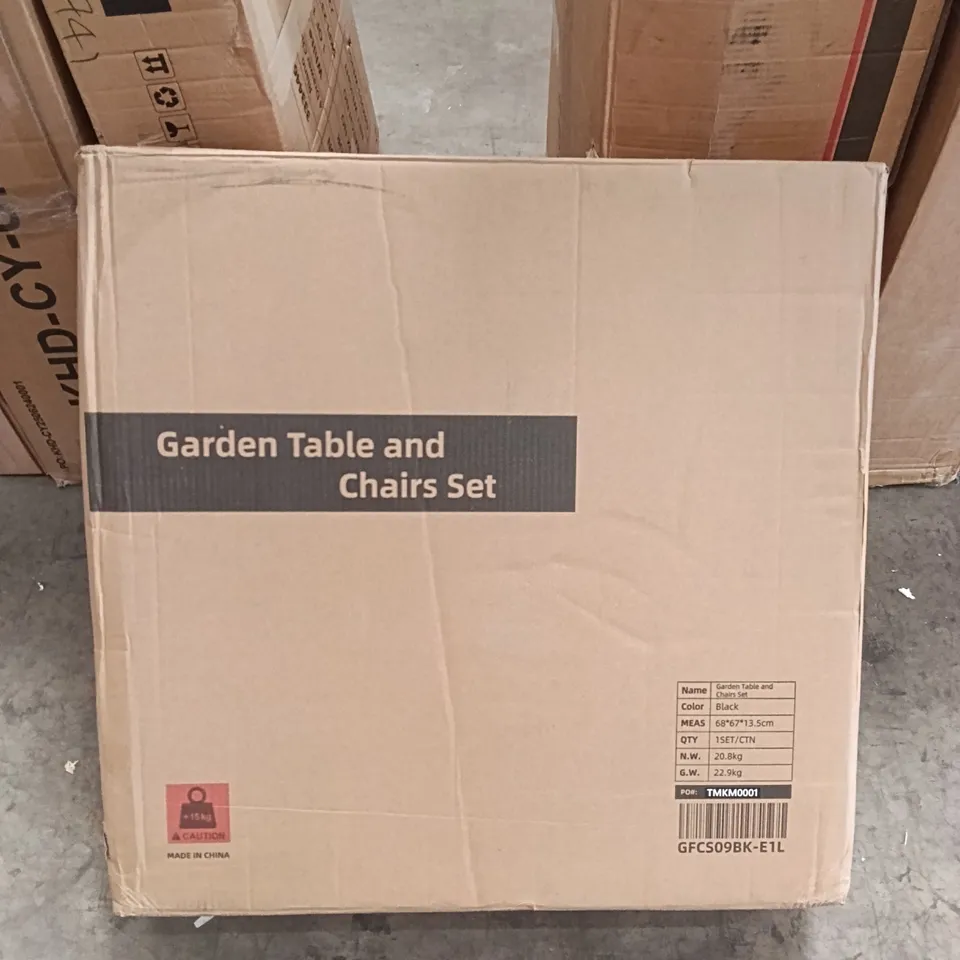 BOXED GARDEN TABLE AND CHAIRS SET - BLACK (1 BOX)