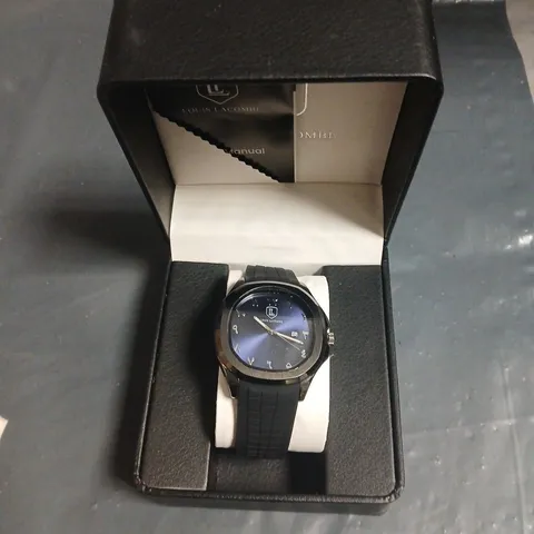 LOUIS LACOMBE WRISTWATCH – BLUE DIAL, BLACK RUBBER STRAP – BOXED