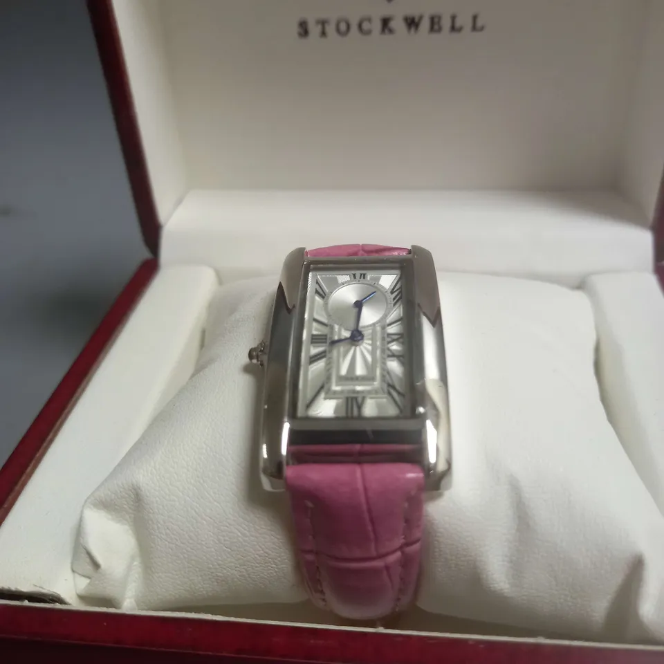 BOXED STOCKWELL TEXTURED STRAP WATCH IN PINK/SILVER