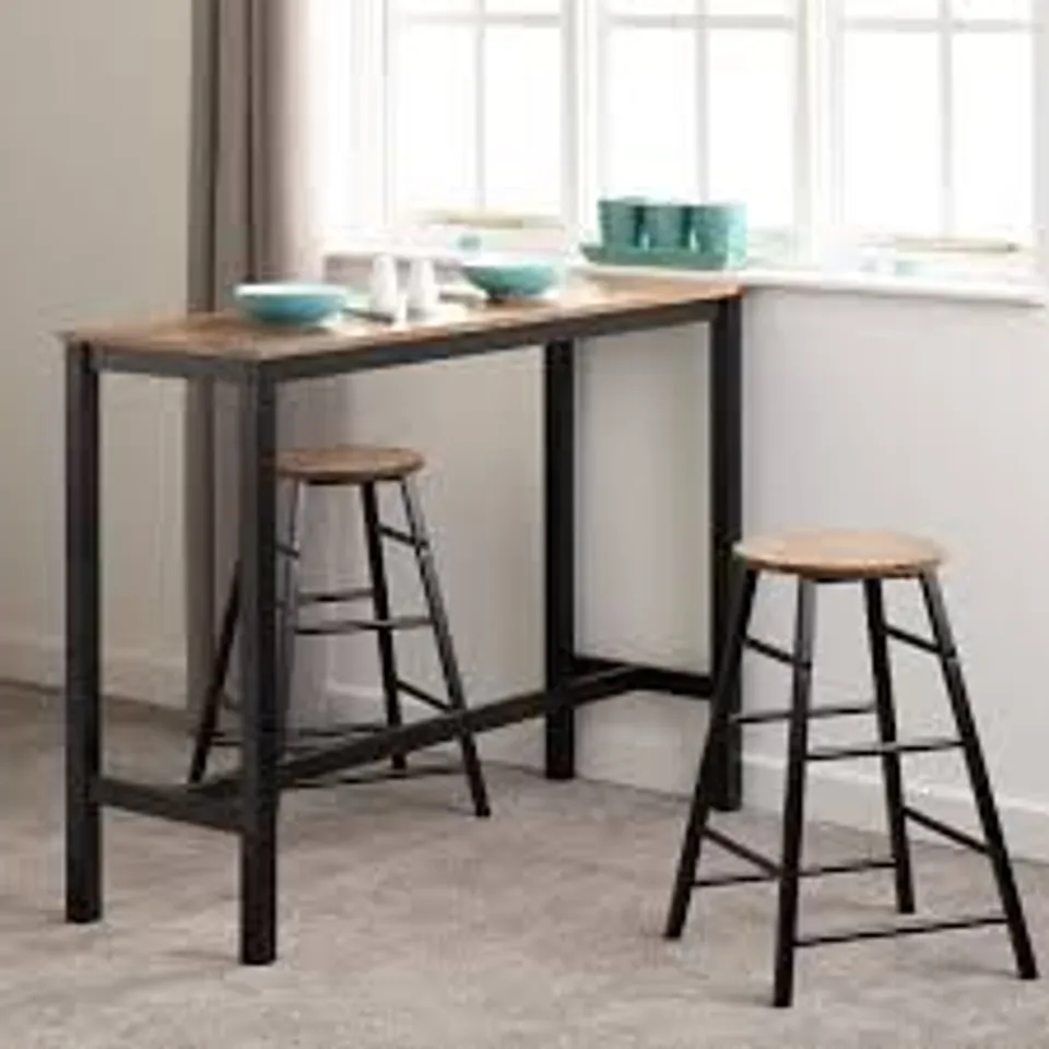 BOXED ATHENS 2 SEATER RECTANGULAR BAR TABLE WITH 2 STOOLS - ACACIA (1 BOX)
