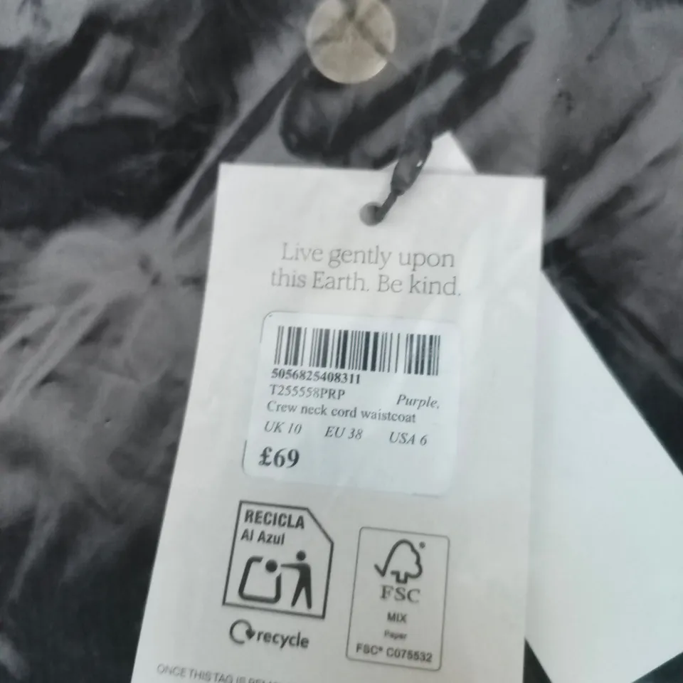 BAGGED NOBODYS CHILD CREW NECK CORD WAISTCOAT - SIZE 10