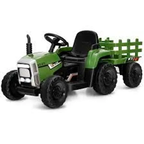 COSTWAY RIDE ON TRACTOR WITH TRAILER DARK GREEN 12V