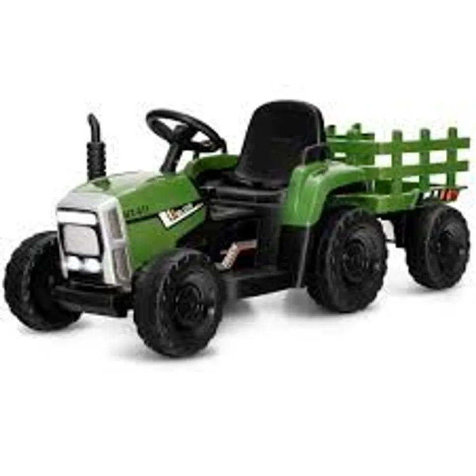COSTWAY RIDE ON TRACTOR WITH TRAILER DARK GREEN 12V
