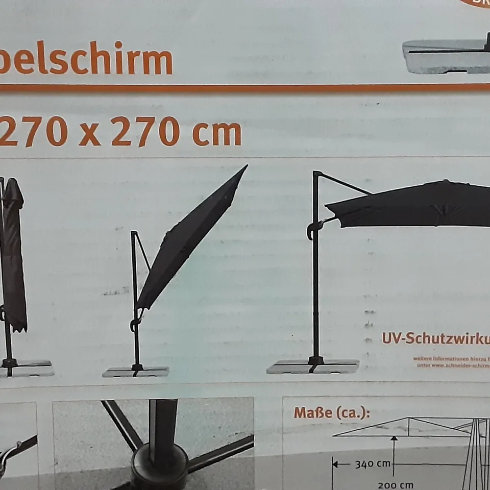 BOXED RHODOS JUNIOR GARDEN UMBRELLA IN ANTHRACITE- 270 X 270 CM 