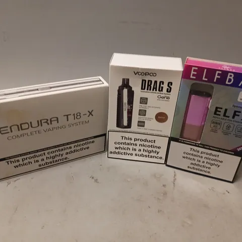 APPROXIMATELY 20 VAPES & E-CIGARETTES TO INCLUDE ELFBAR ELFX, VOOPOO DRAG S, INNOIN ENDURA T18-X, ETC