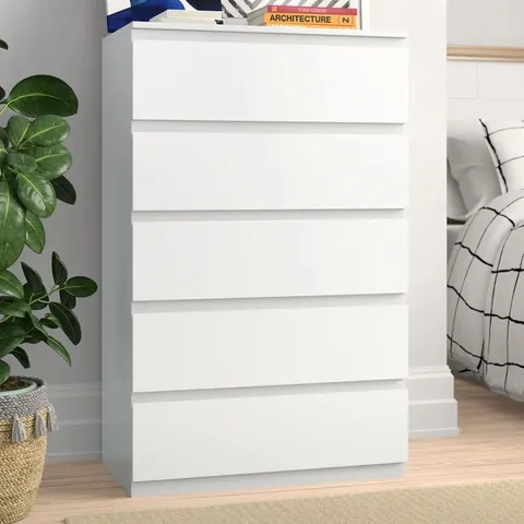BOXED CUNHA DENVER 5 DRAWER 70CM WIDE CHEST WHITE (2 BOXES)