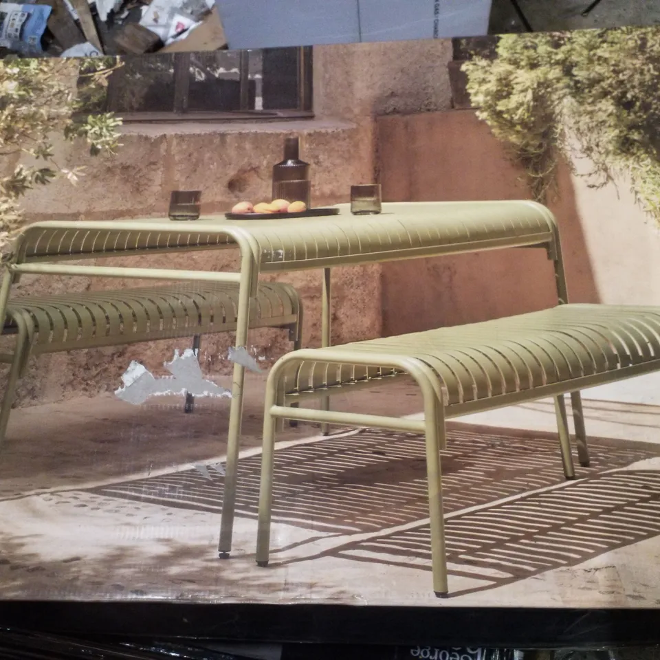 BOXED METAL SLAT BENCH SET - GREEN
