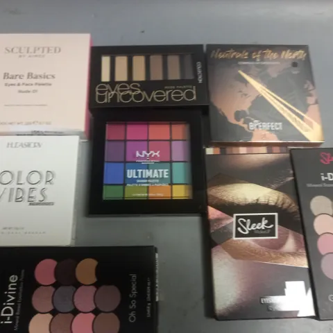 LOT OF 8 ASSORTED EYE SHADOW PALETTES TO INCLUDE NYX, SCULPTED BY AIMEE AND HUDASTORY