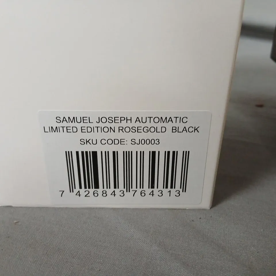 SAMUEL JOSEPH AUTOMATIC LIMITED EDITION ROSE GOLD WATCH – BLACK DIAL (SJ0003)
