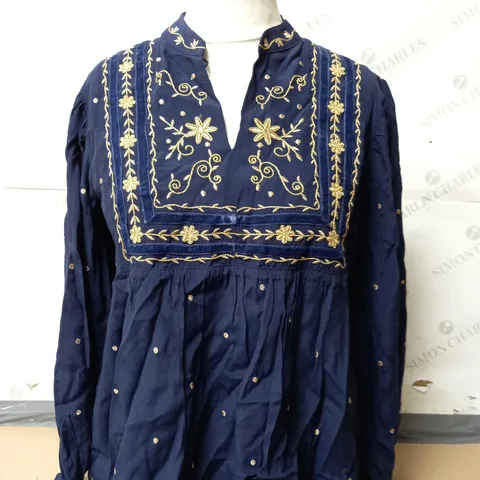 MONSOON ELEANOR EMBROIDERED TOP IN NAVY SIZE MEDIUM 
