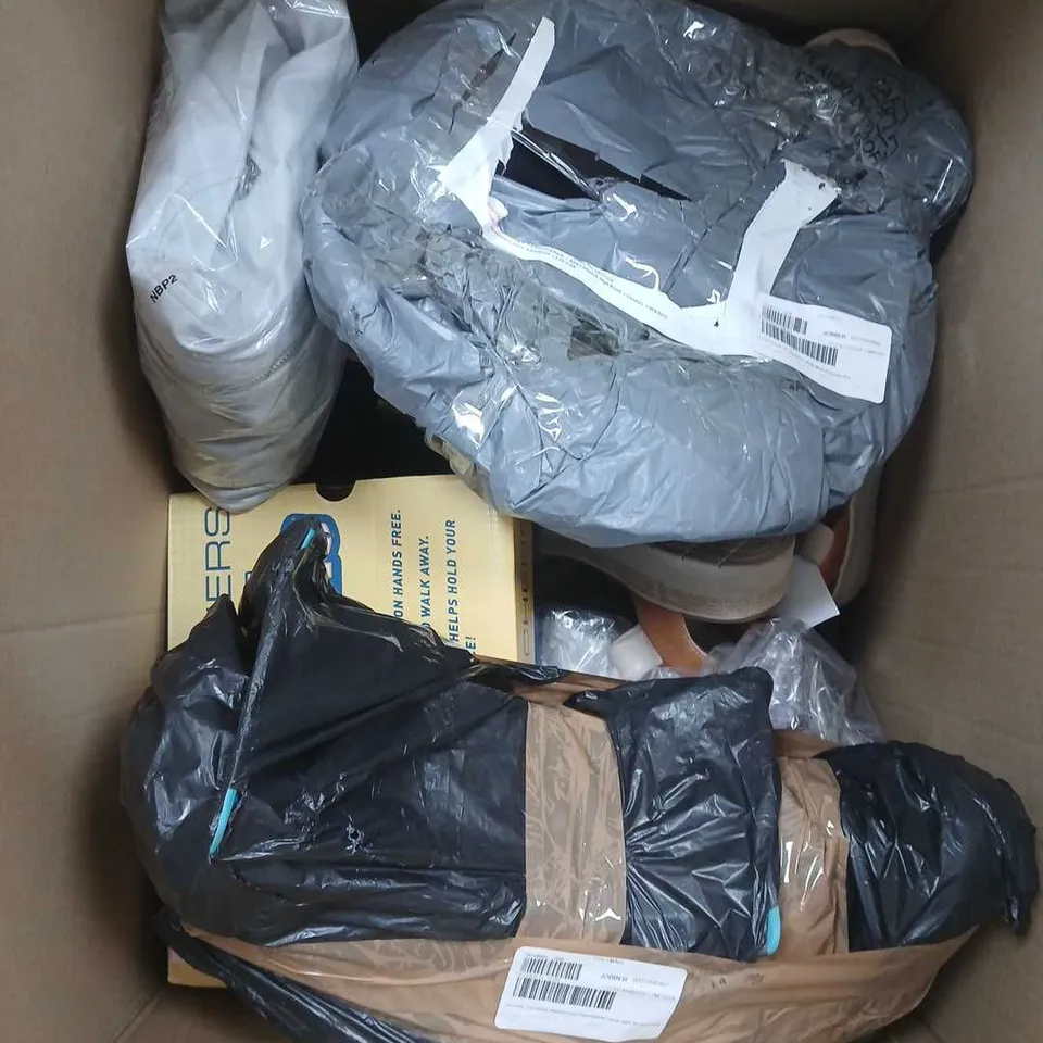 APPROXIMATELY 10 ASSORTED HOUSEHOLD GOODS TO INCLUDE - SHOES , CLOTHING, AND HOSE - ETC