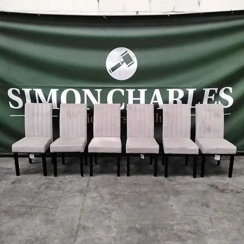 SET OF 6 DESIGNER SALISBURY DINING CHAIRS IN CLASSIC CHAMPAGNE VELVET AND BLACK SOLID HARDWOOD LEGS