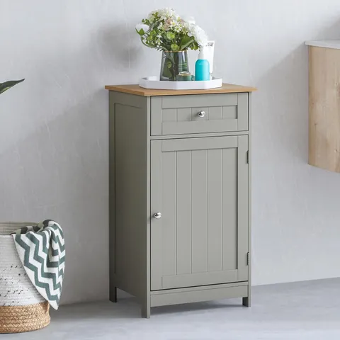 BOXED VIDA PRIANO 1 DOOR 1 DRAWER FREESTANDING CABINET - GREY & OAK (1 BOX)