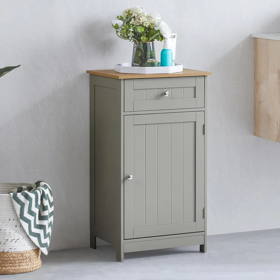 BOXED VIDA PRIANO 1 DOOR 1 DRAWER FREESTANDING CABINET - GREY & OAK (1 BOX)