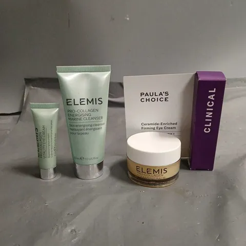 LOT OF 4 ASSORTED SKINCARE PRODUCTS TO INCLUDE - ELEMIS PRO-COLLAGEN CLEANSING BALM - PAULA'S CHOICE CERAMIDE-ENRICHED FIRMING EYE CREAM - ELEMIS PRO-COLLAGEN ENERGISING MARINE CLEANSER - ETC