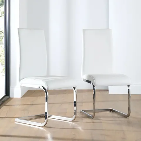 BOXED PERTH DINING CHAIR, WHITE PREMIUM FAUX LEATHER & CHROME