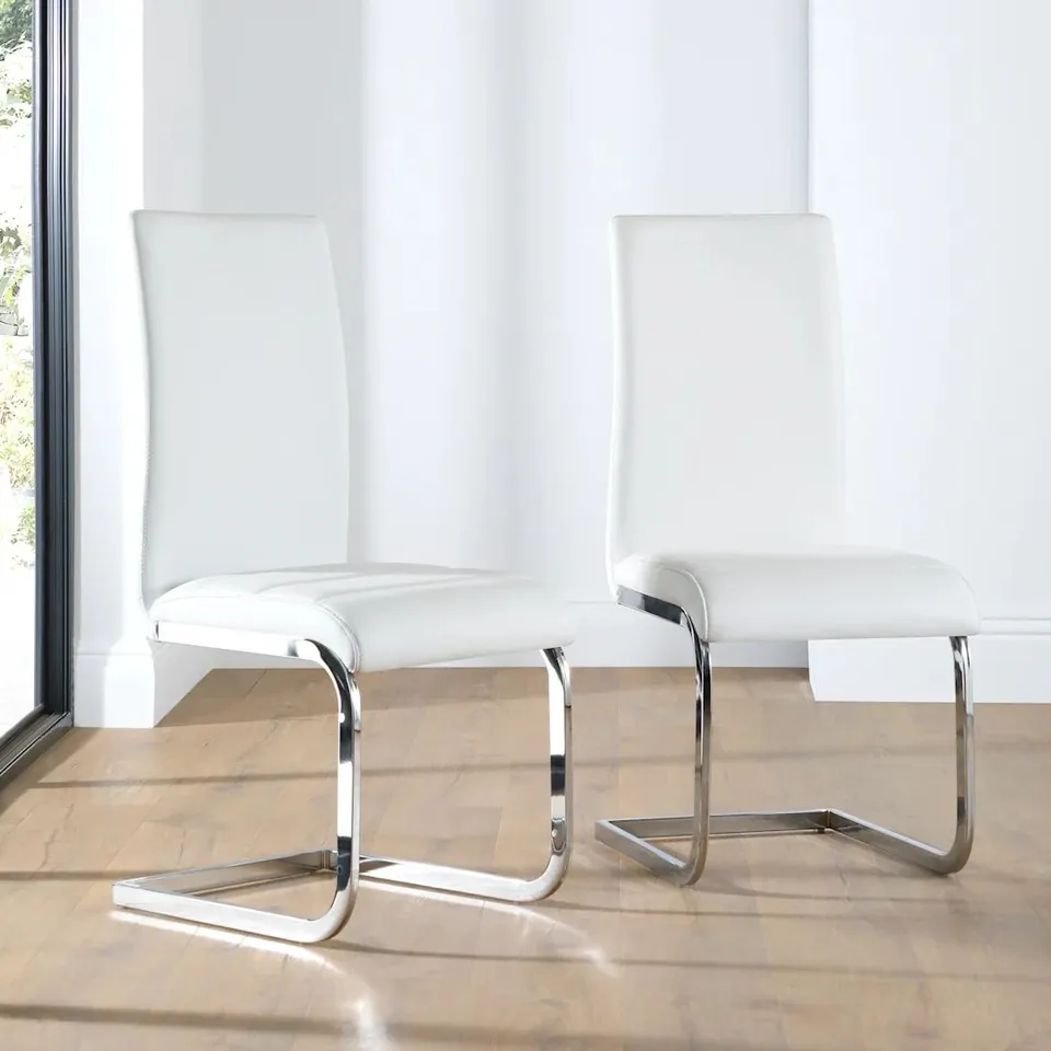 BOXED PERTH DINING CHAIR, WHITE PREMIUM FAUX LEATHER & CHROME