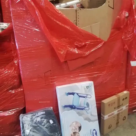 PALLET OF ASSORTED HOUSEHOLD GOODS AND PRODUCTS TO INCLUDE;TOILET TRAINER,TIGER BAG,CLOCK