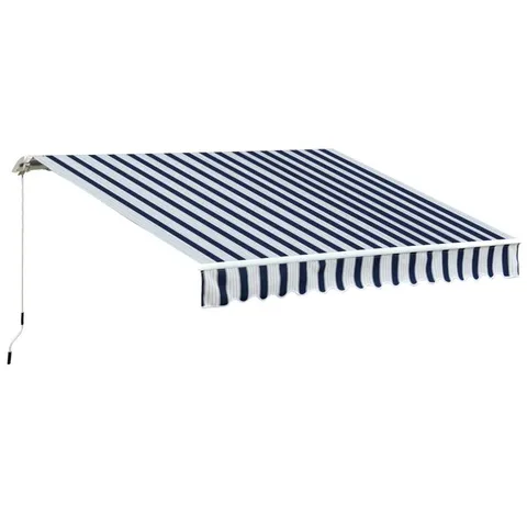 OUTSUNNY MANUAL RETRACTABLE AWNING, 3.5X2.5 M-DARK BLUE/WHITE STRIPES - 1 BOX