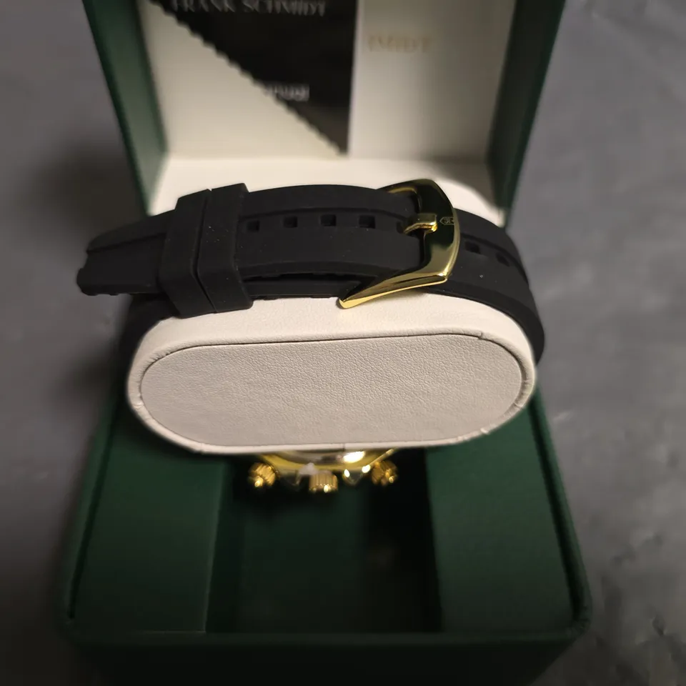 FRANK SCHMIDT GOLD DIAL GENT WATCH WITH BLACK RUBBER STRAP