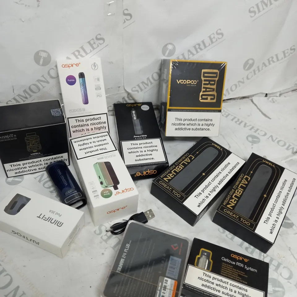 BOX OF APPROXIMATELY 10 ASSORTED E-CIG PRODUCTS TO INCLUDE ASPIRE, OXVA, VOOPOO ETC