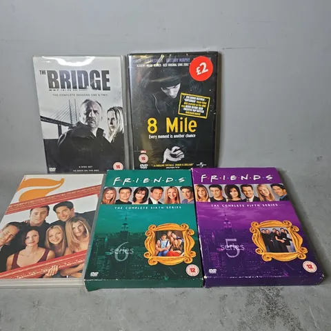 TOTE OF APPROXIMATELY 14 ASSORTED DVD'S TO INCLUDE - THE BRIDGE DVD , FRIENDS COMPLETE SIXTH SERIES , 8 MILE ETC