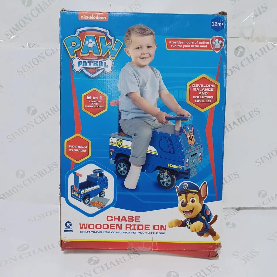 BOXED NICKELODEON PAW PATROL CHASE WOODEN RIDE ON
