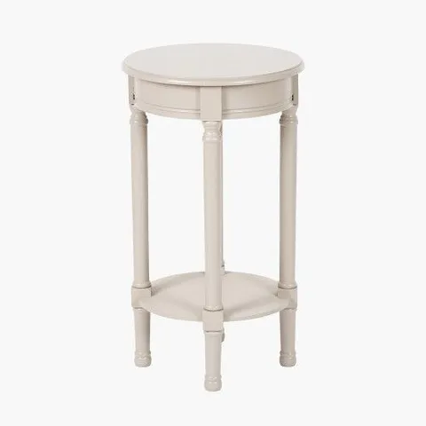 BOXED HERITAGE PUTTY PINE WOOD ROUND ACCENT TABLE - WHITE (1 BOX)