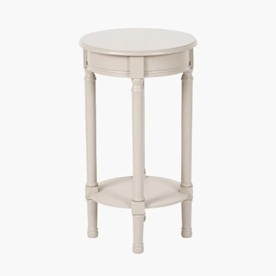 BOXED HERITAGE PUTTY PINE WOOD ROUND ACCENT TABLE - WHITE (1 BOX)
